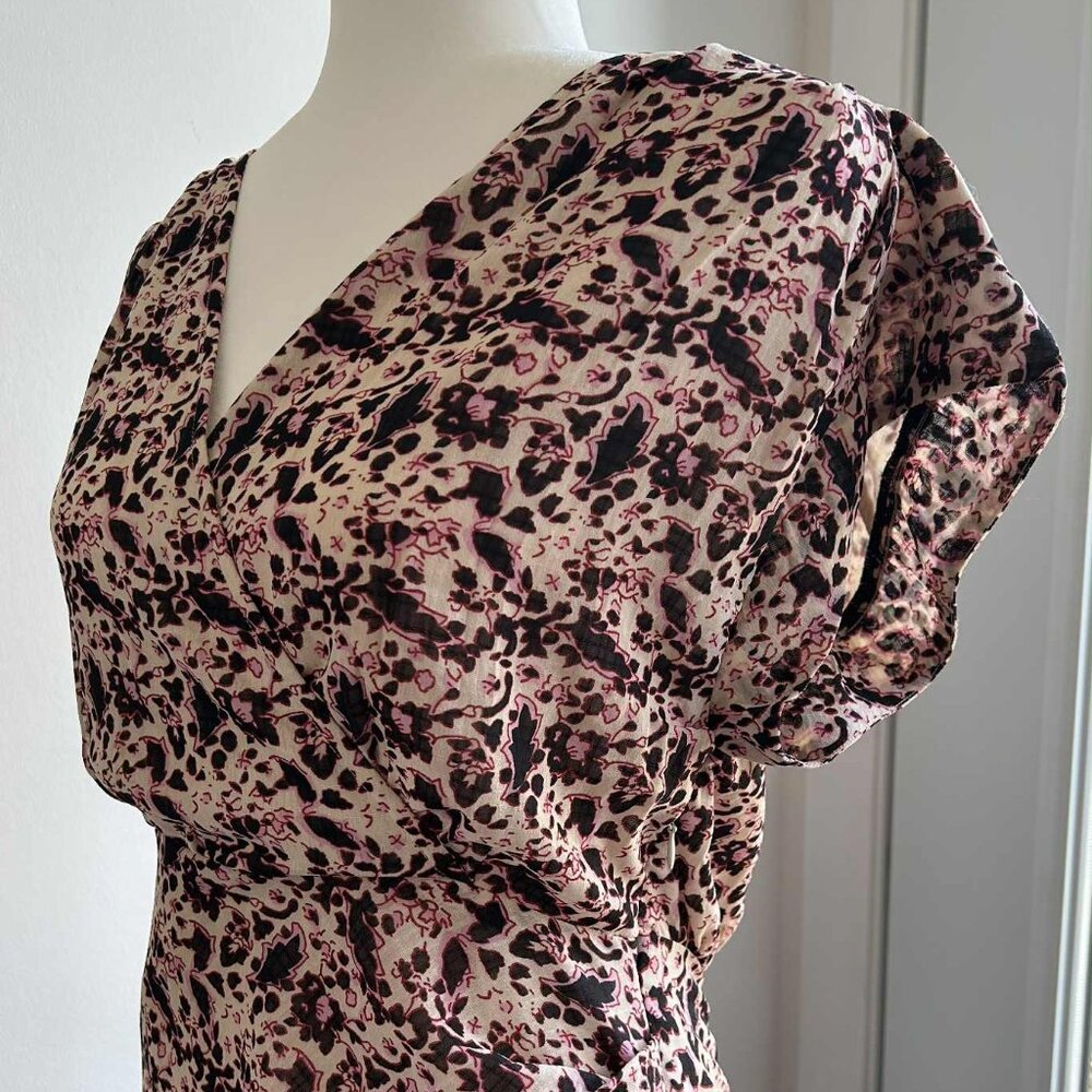 Scotch & Soda Pink And Black Abstract Floral Ruched Above-Knee Dress – EU 36